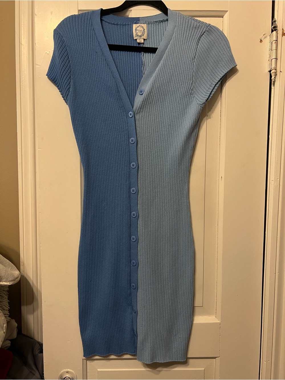 Two Tone Blue Color Block Mini Dress